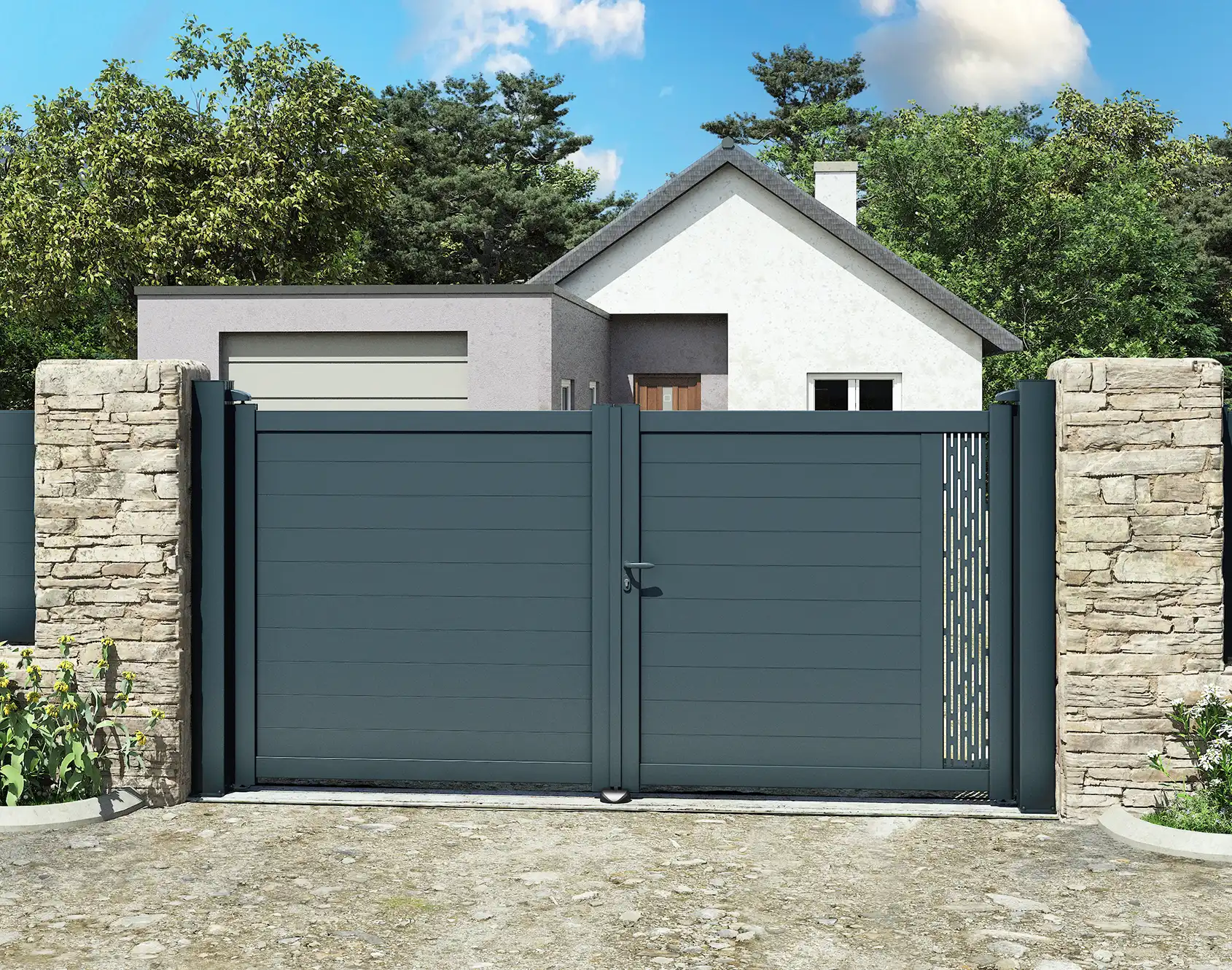 Portail battant aluminium Banjo décor Philo - Céklo